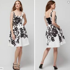 NWT,White House Black Market Black and White Floral Midi Dress